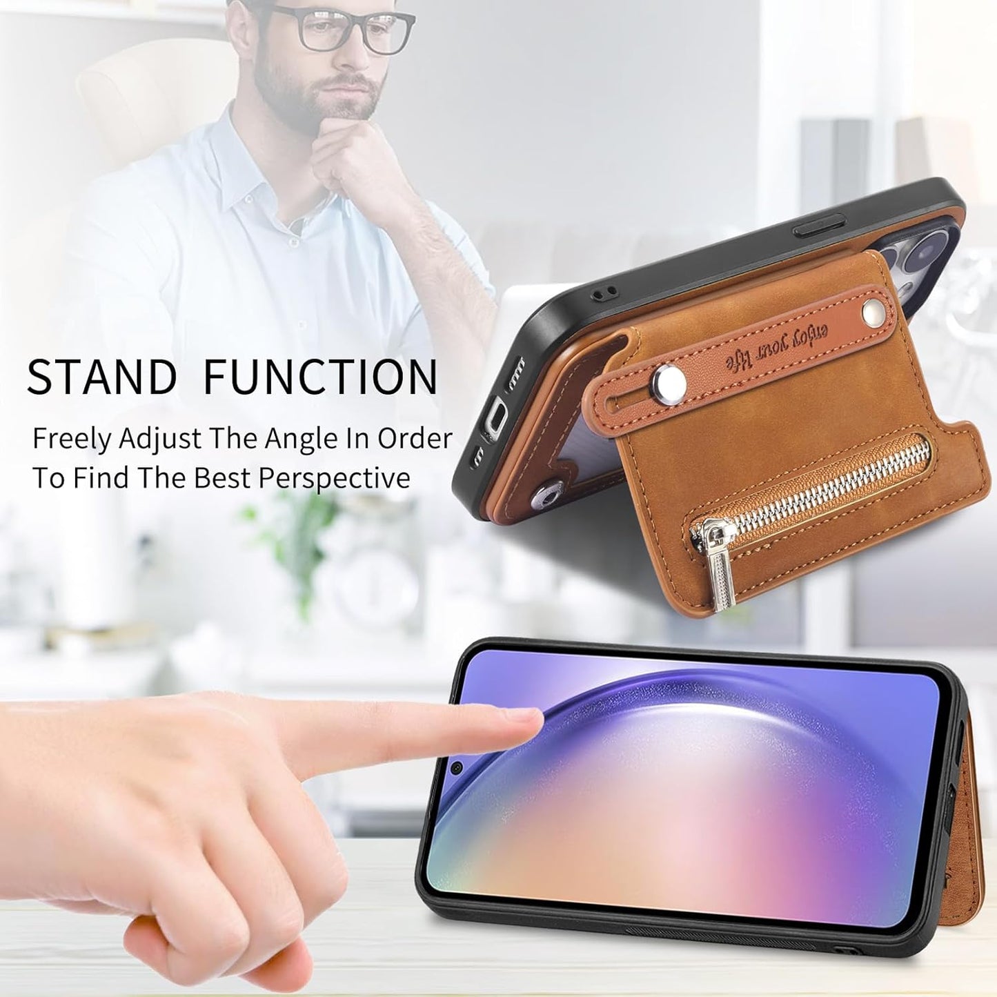 iTape Retro magnetic mobile phone case for Samsung Galaxy S25+, wireless charging magnetic car mount, Card slot, card holder, wrist strap bracket RFID anti-theft card Orange