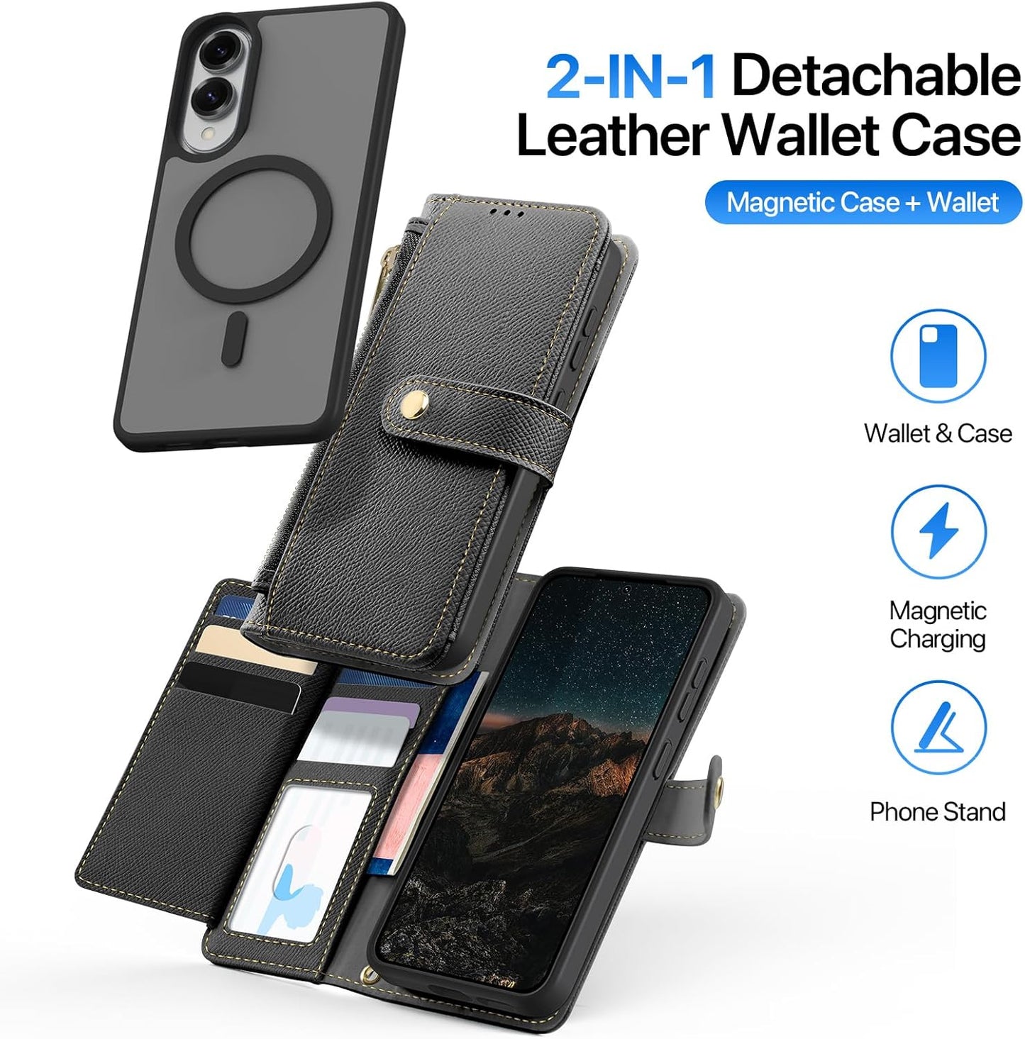 iTape Two-in-one magnetic mobile phone case for Samsung Galaxy S25 Edge, wallet-style mobile phone case with silicone shockproof protective shell supports wireless charging Light Blue