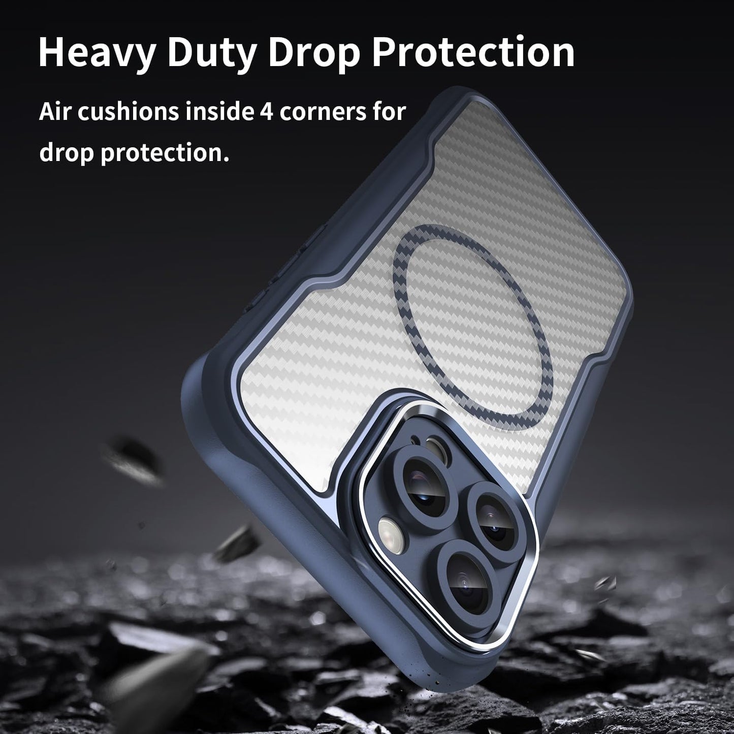 Magnetic carbon fibre case for iPhone 16 Pro max, support wireless charging, carbon fibre shockproof slim case Black