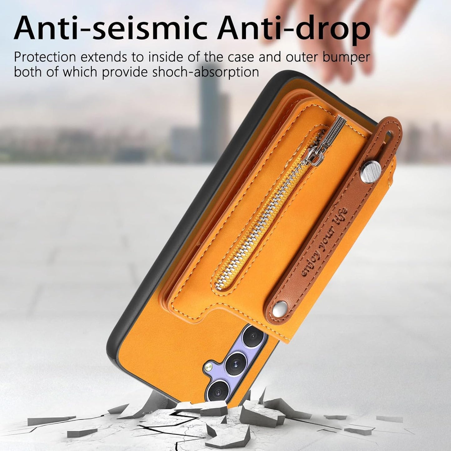 iTape Retro magnetic mobile phone case for Samsung Galaxy S25+, wireless charging magnetic car mount, Card slot, card holder, wrist strap bracket RFID anti-theft card Orange