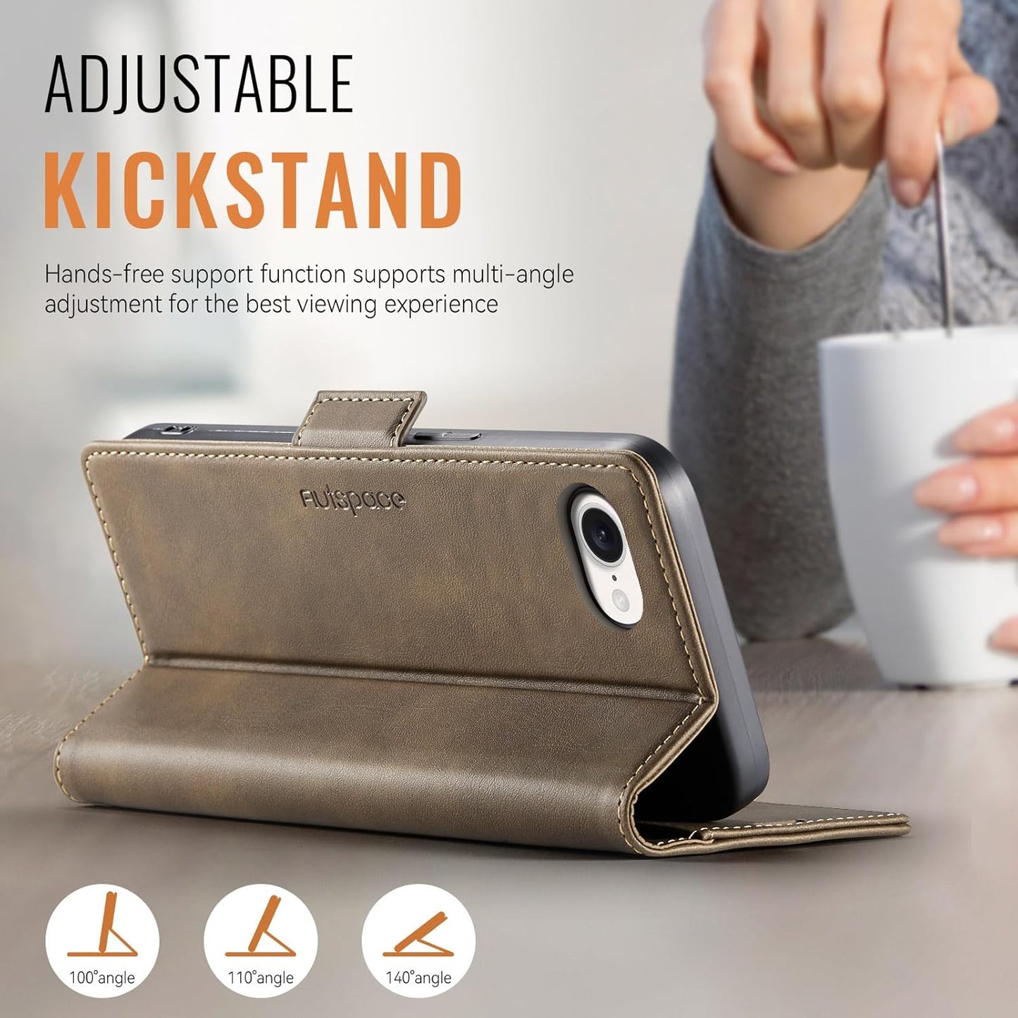 Soft leather wallet case for iPhone 16E, RFID (anti-theft), wallet card slot flip cover stand for iPhone 16E Support wireless charging Gray