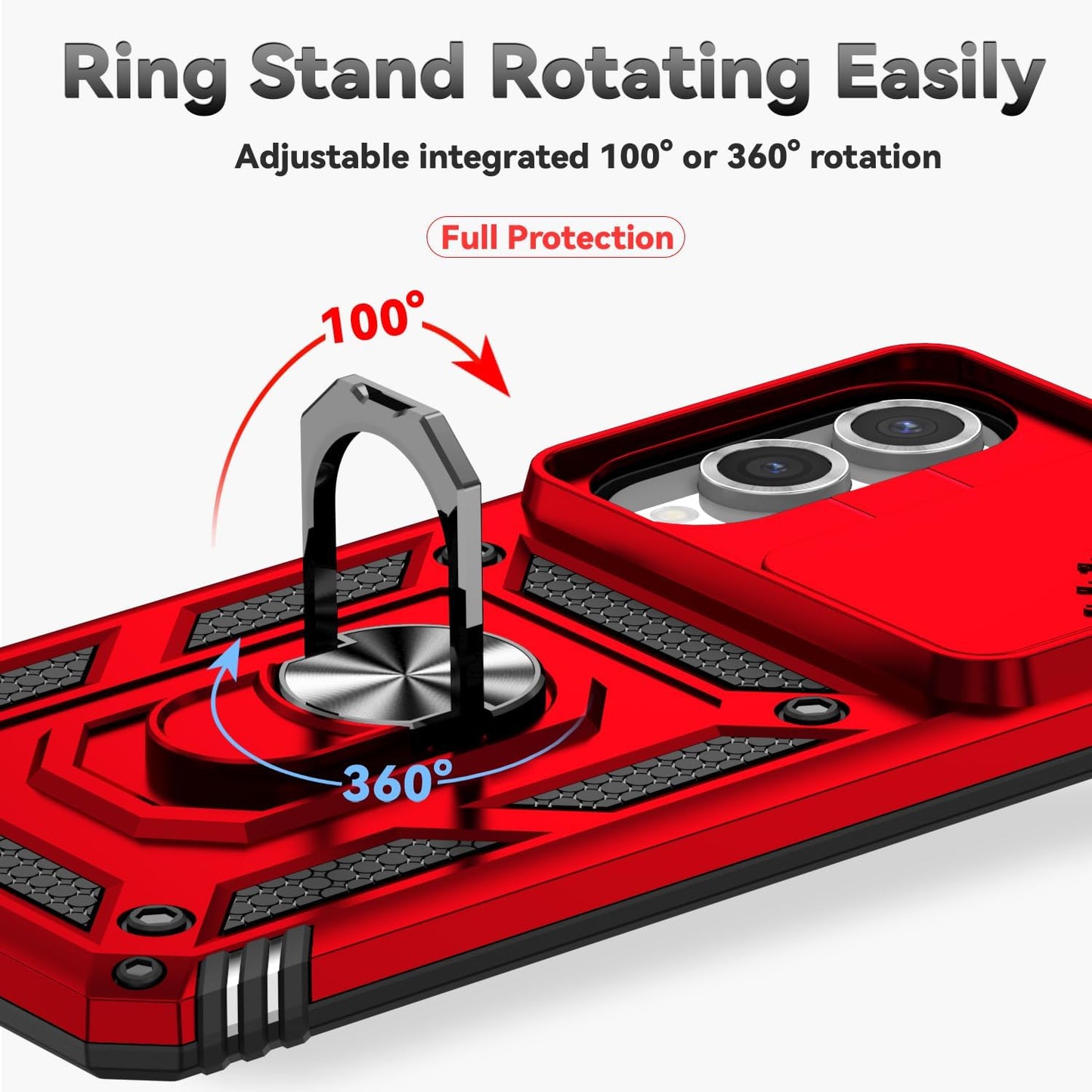 iTape Magnetic Car Mount 2 in 1 Phone Case for Samsung Galaxy S25 Edge 5G, Military Grade Protective Case, Phone Case Built-in 360° Rotating Ring Bracket Buckle Push Window Lens Protection Red