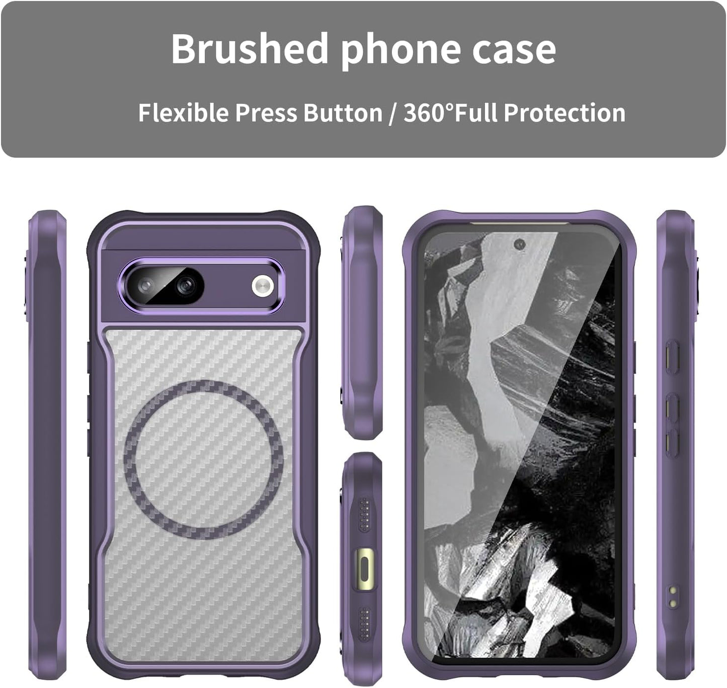 iTape Magnetic carbon fibre case forGoogle Pixel 8a, support wireless charging, carbon fibre shockproof slim case Black