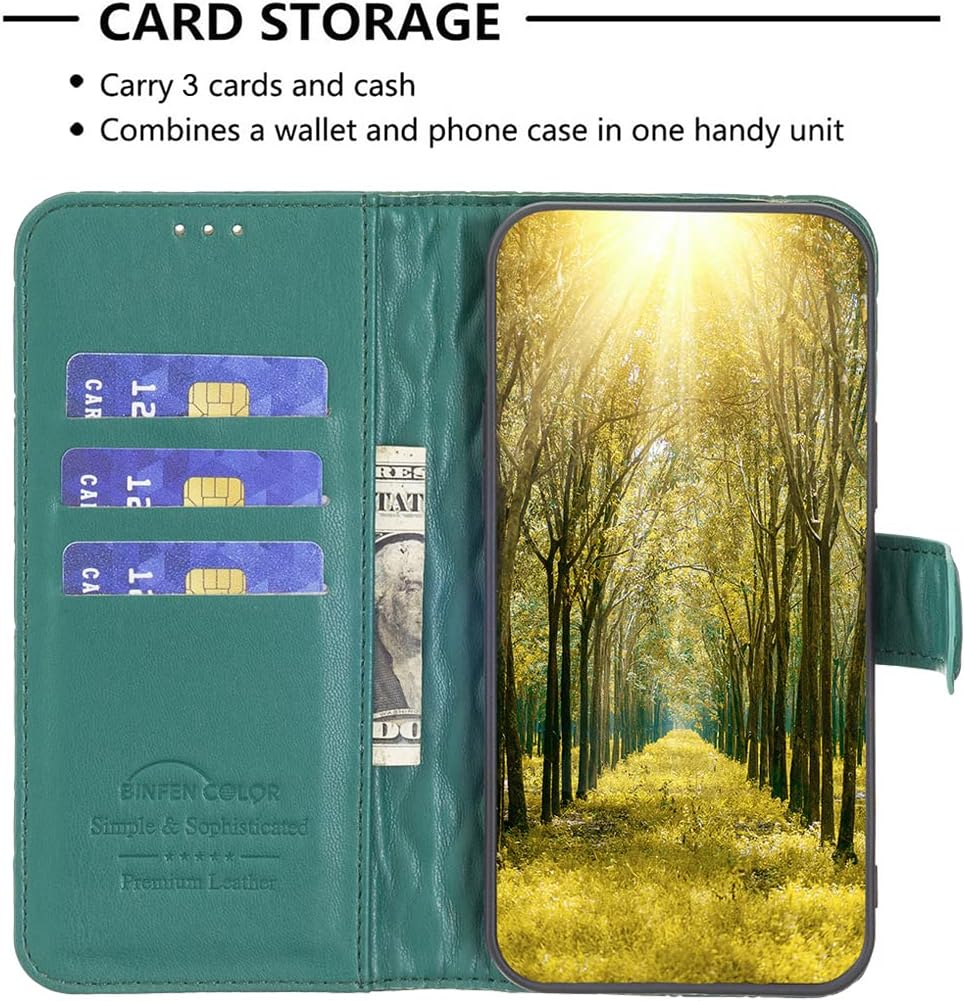 Diamond Wallet Case for iPhone 16E, Magnetic Snap Wallet Case, Flip-Stand for Shockproof Protection Green