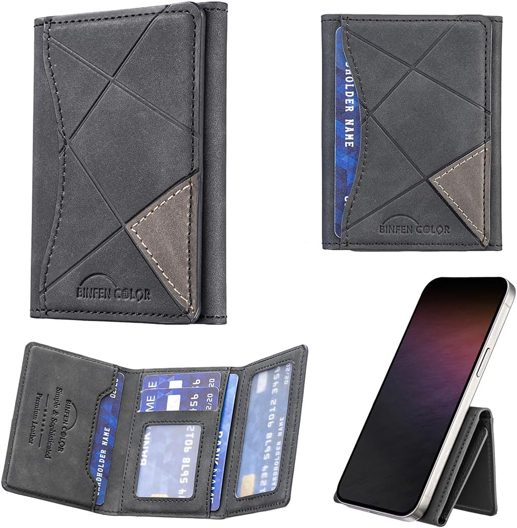 iTape Leather Magnetic Phone Wallet Compatible with Various Phone Models Android and iOS, Ultra-thin Trifold Wallet Card Holder Flip Stand Purple