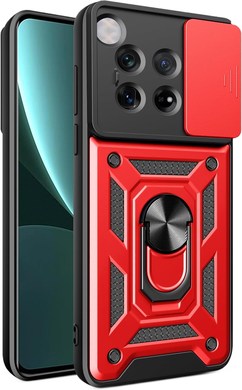 iTape Shockproof phone case for one plus 12 5G, with sliding window back cover, ring buckle holder, magnetic phone case car mount zhij Rose Gold