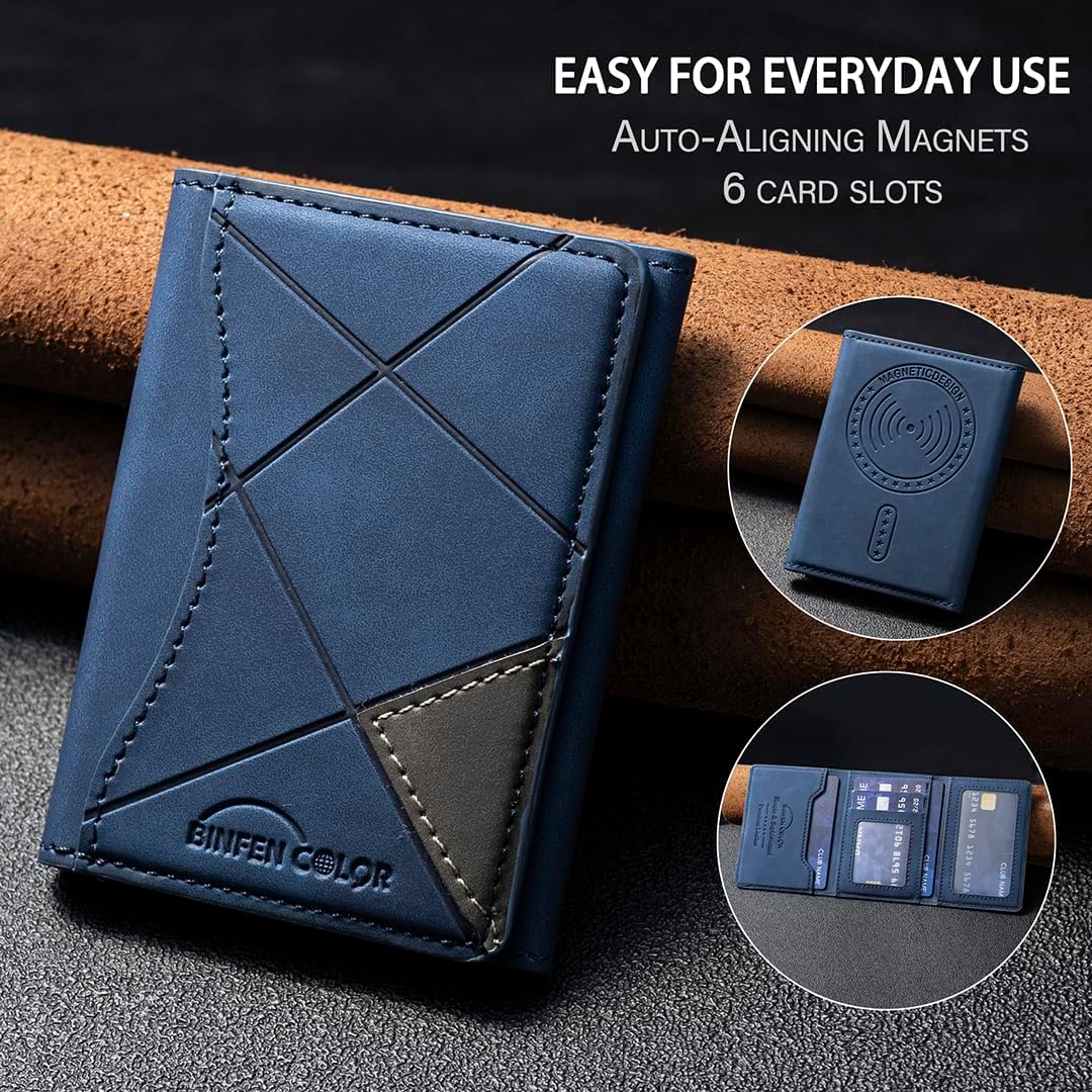 iTape Leather Magnetic Phone Wallet Compatible with Various Phone Models Android and iOS, Ultra-thin Trifold Wallet Card Holder Flip Stand Purple