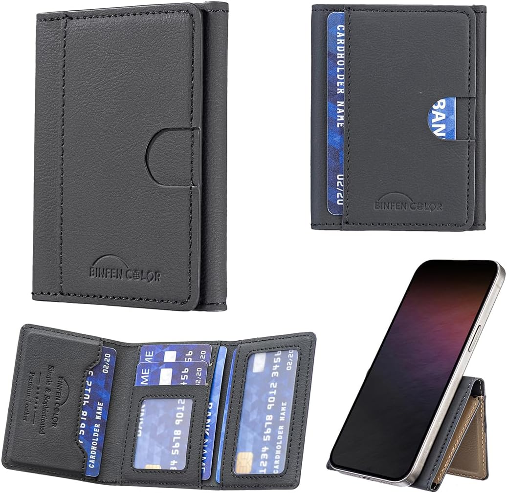 iTape Leather Magnetic Phone Wallet Compatible with Various Phone Models Android and iOS, Solid Color Magnetic Card Holder Ultra-thin Trifold Wallet Card Holder Flip Stand Red
