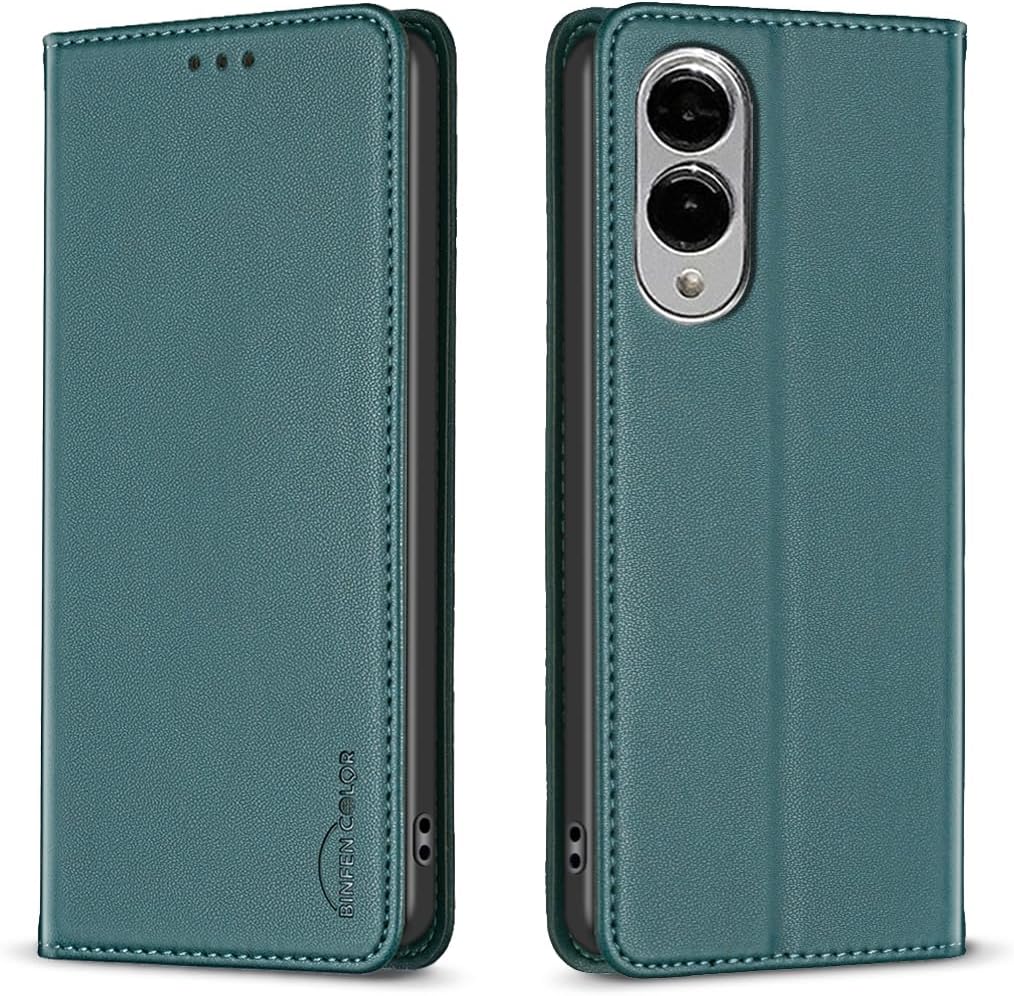 Leather Phone Case for Samsung Galaxy S25 Edge, Magnetic Leather Wallet Case, Flip Stand Shockproof Protection Green
