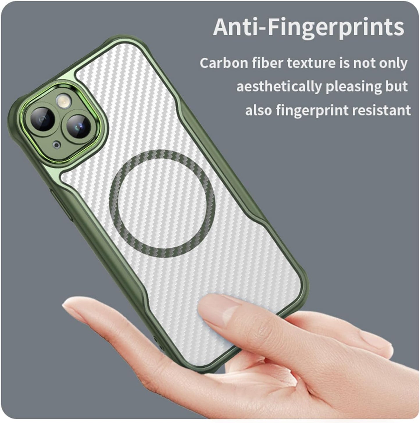 Magnetic carbon fibre case for iPhone 15 Plus, support wireless charging, carbon fibre shockproof slim case Black