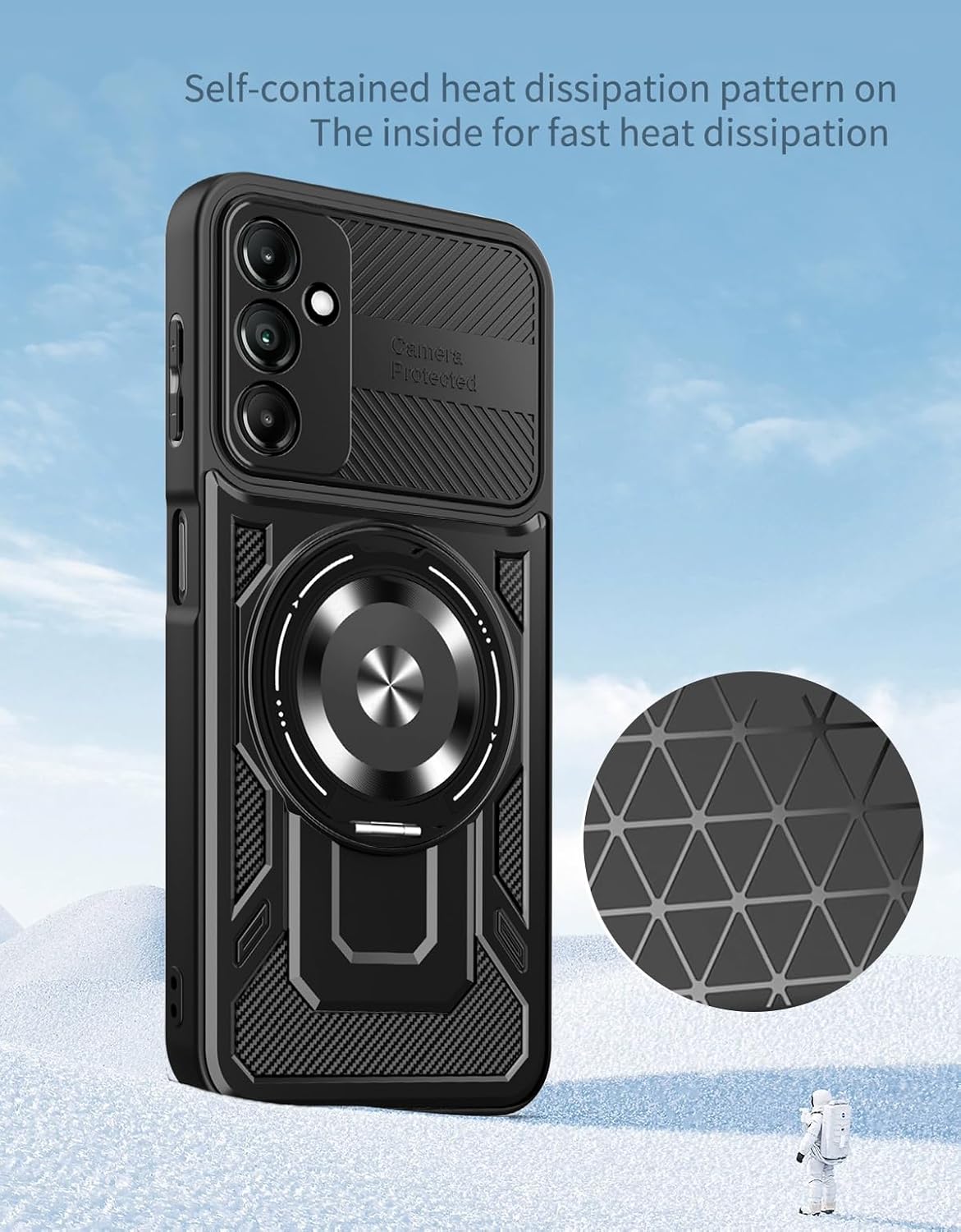 iTape Hard Plated PC Armor Cover for Samsung Galaxy A14 with 360° Rotating Metal Ring Strong Magnetic Car Mount Phone Case Support wireless charging Purple