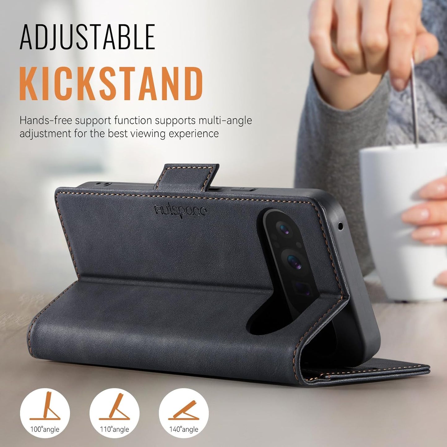 iTape Soft leather wallet case for Google Pixel 9Pro, RFID (anti-theft), wallet card slot flip cover stand for Google Pixel 9Pro Support wireless charging Brown