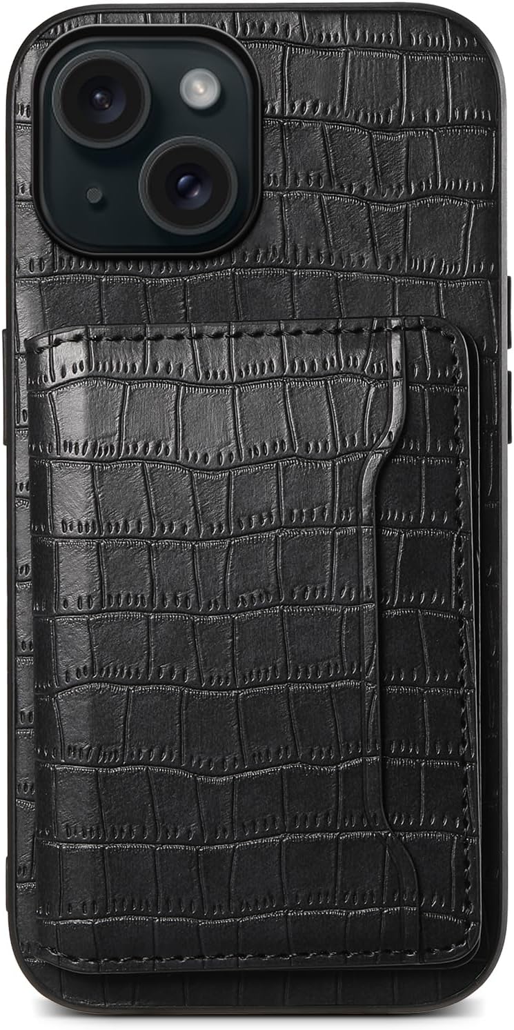 Crocodile pattern phone case suitable for iPhone 15 Pro max, magnetic card holder holder card slot phone case, Green