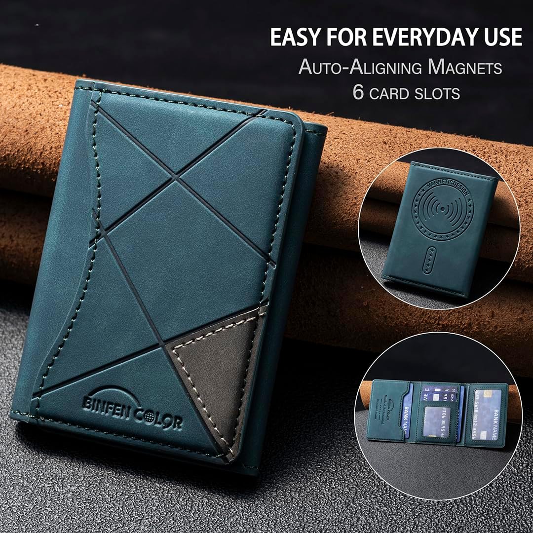 iTape Leather Magnetic Phone Wallet Compatible with Various Phone Models Android and iOS, Ultra-thin Trifold Wallet Card Holder Flip Stand Purple