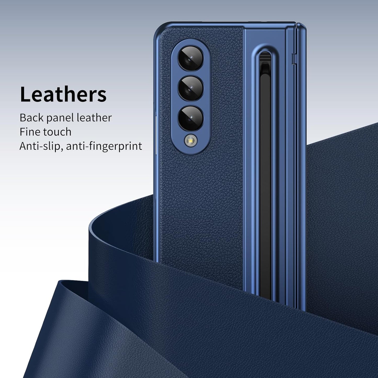 iTape Lightweight phone case for Samsung Galaxy Z Fold4, hinged case supports wireless charging with lens protection, screen protector, complimentary stylus, drop-proof and fingerprint resistant Blue