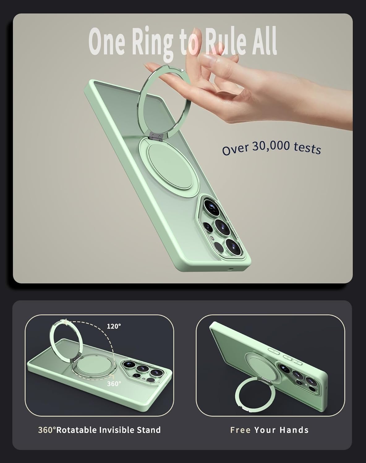 iTape Magnetic phone case for Samsung Galaxy S25 Ultra, mechanical gear 360° rotating bracket supports wireless charging, shockproof ultra-thin shell Gray
