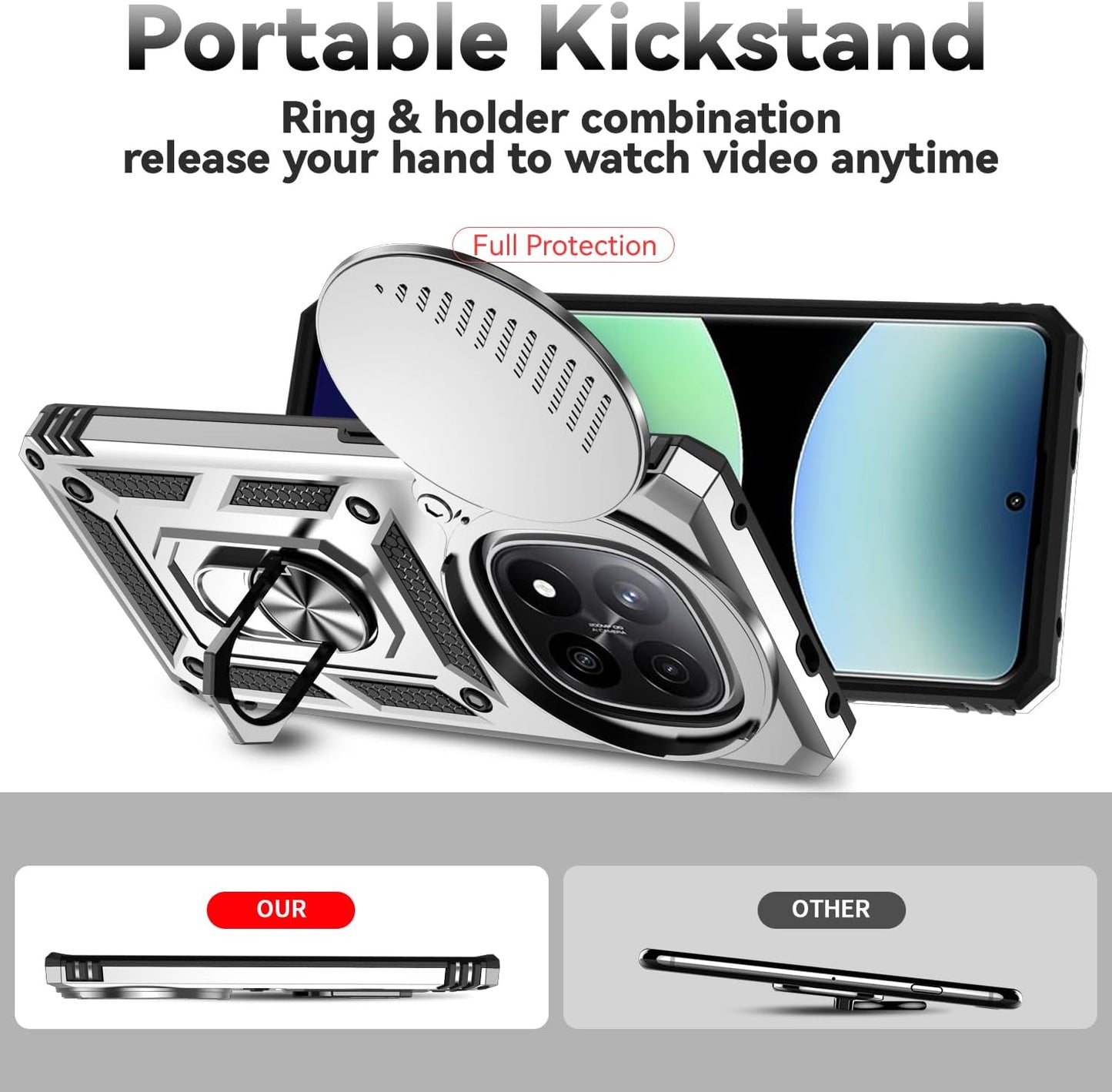 Magnetic Car Mount 2 in 1 Phone Case for Xiaomi Redmi Note 14 Pro+ 5G, Military Grade Protective Case, Phone Case Built-in 360° Rotating Ring Bracket Buckle Push Window Lens Protection