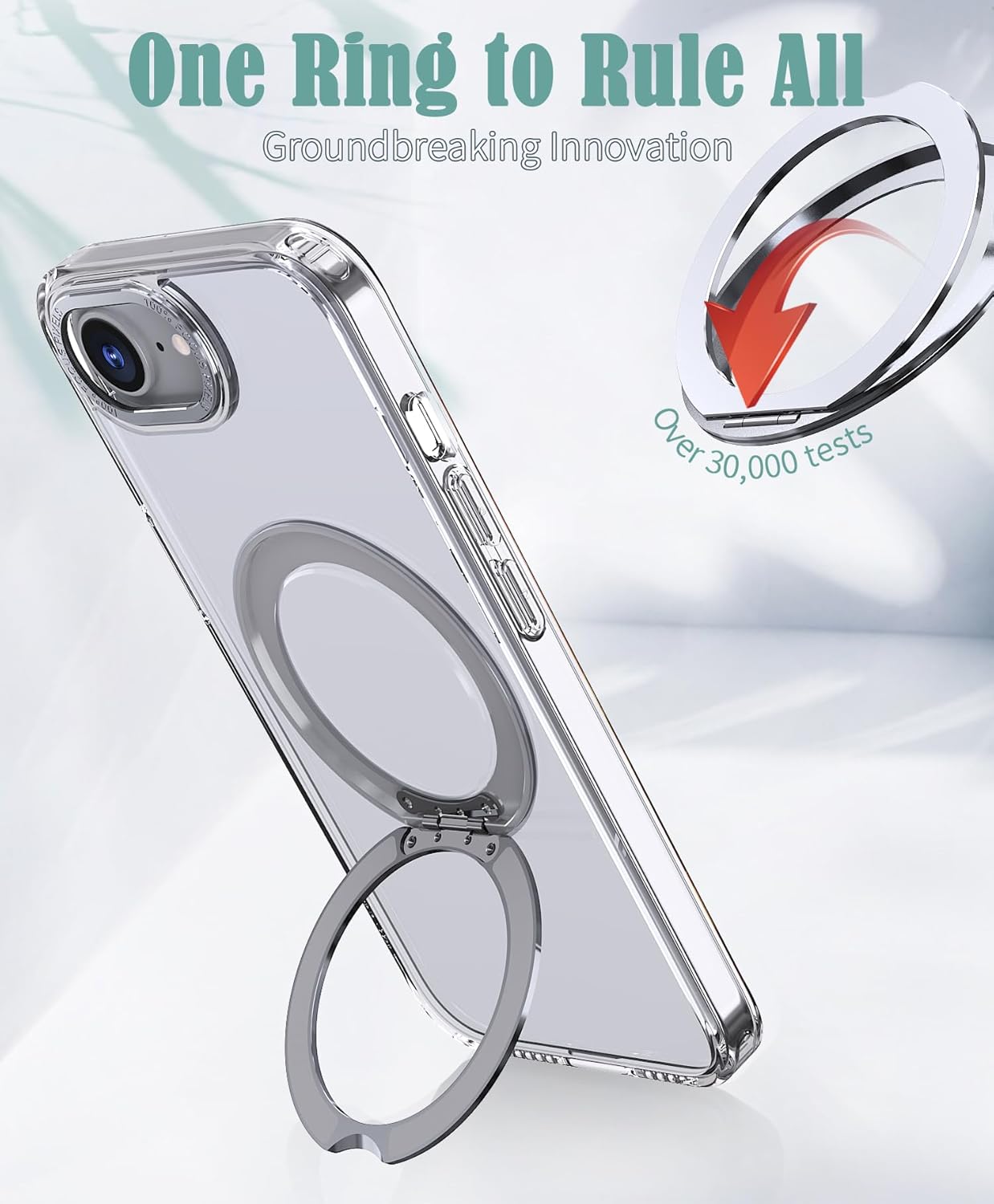 Magnetic phone case for iPhone 16E, 360° rotating bracket supports wireless charging, shockproof ultra-thin shell Gray