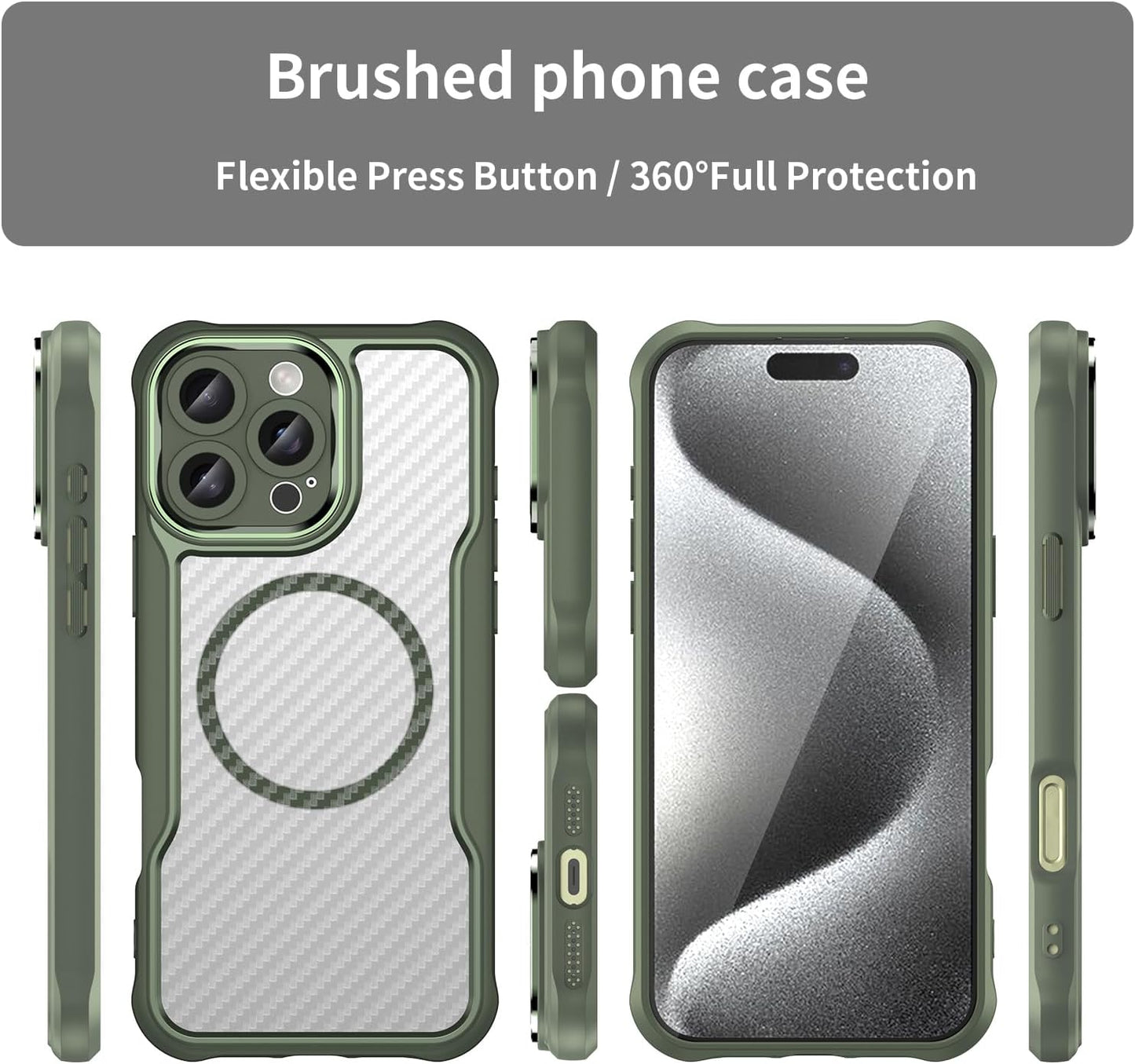 Magnetic carbon fibre case for iPhone 16 Pro max, support wireless charging, carbon fibre shockproof slim case Black