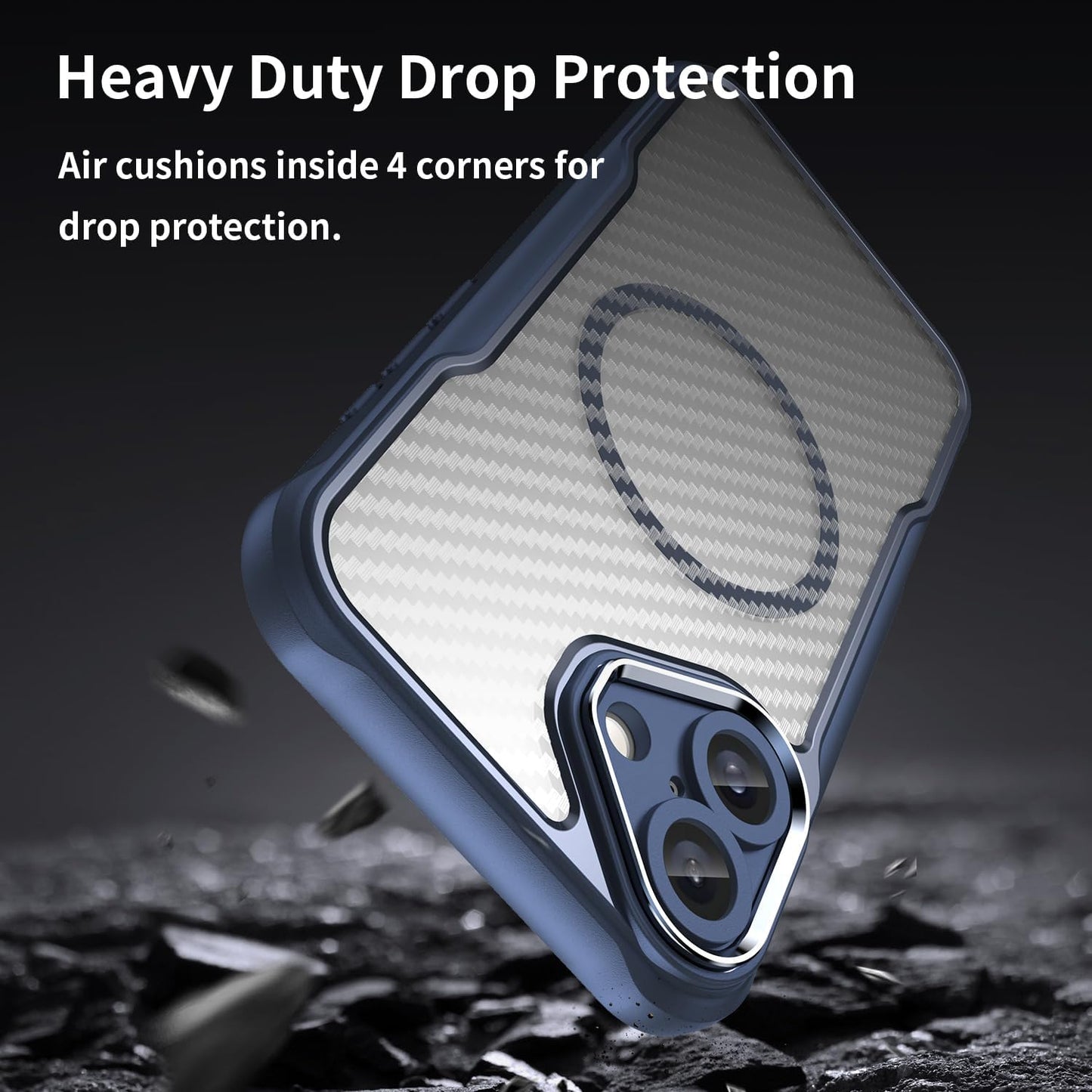 Magnetic carbon fibre case for iPhone 16 Plus, support wireless charging, carbon fibre shockproof slim case Black