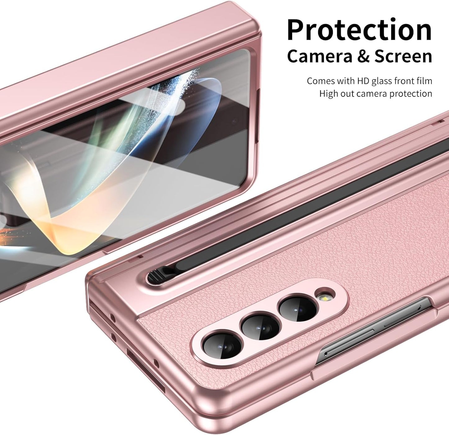 iTape Lightweight phone case for Samsung Galaxy Z Fold4, hinged case supports wireless charging with lens protection, screen protector, complimentary stylus, drop-proof and fingerprint resistant Blue