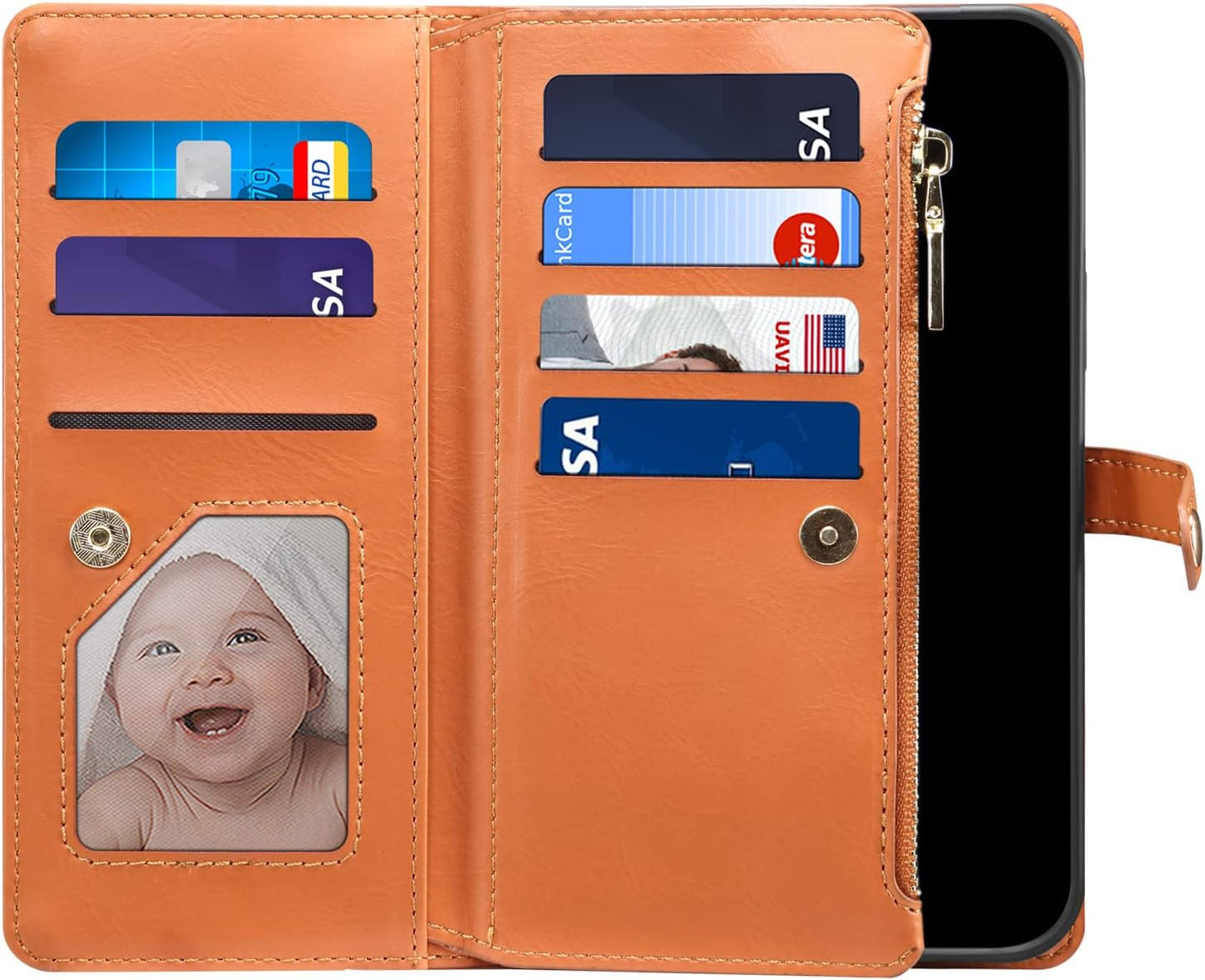 iTape Wallet case for Samsung Galaxy A55-5G, card slot photo frame flip stand phone protective case (RFID anti-theft brush) with wrist strap, cross-body strap Black