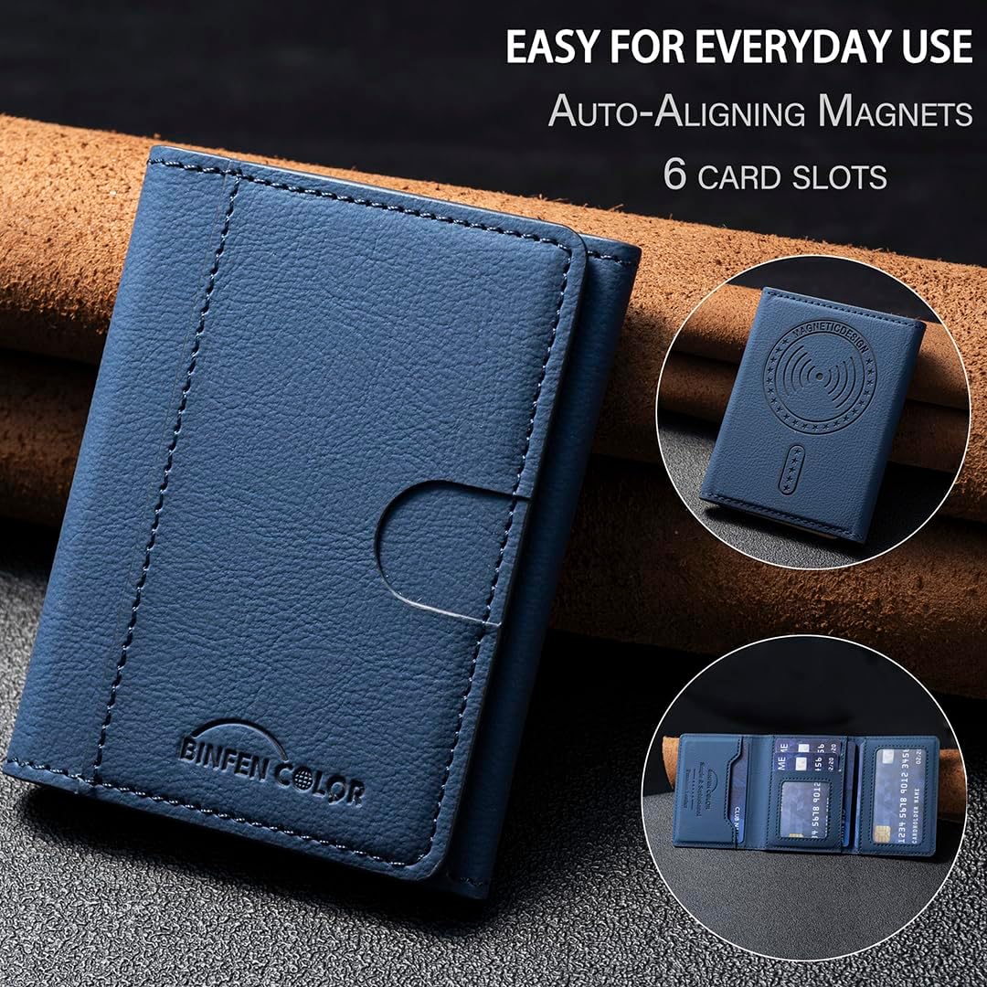 iTape Leather Magnetic Phone Wallet Compatible with Various Phone Models Android and iOS, Solid Color Magnetic Card Holder Ultra-thin Trifold Wallet Card Holder Flip Stand Red