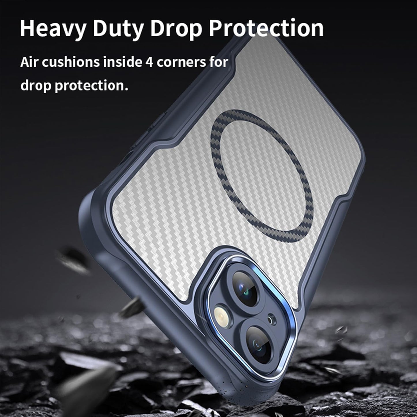 Magnetic carbon fibre case for iPhone 15 Plus, support wireless charging, carbon fibre shockproof slim case Black
