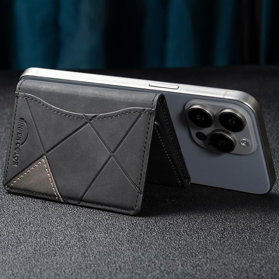 iTape Leather Magnetic Phone Wallet Compatible with Various Phone Models Android and iOS, Ultra-thin Trifold Wallet Card Holder Flip Stand Purple