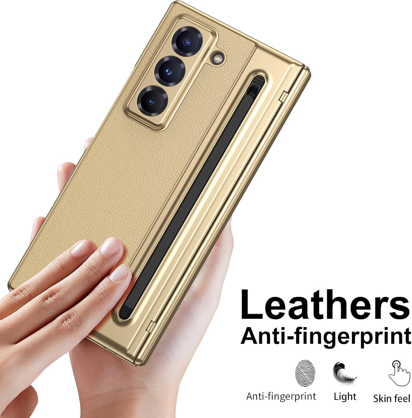 iTape Lightweight phone case for Samsung W25, hinged case supports wireless charging with lens protection, screen protector, complimentary stylus, drop-proof and fingerprint resistant Gold