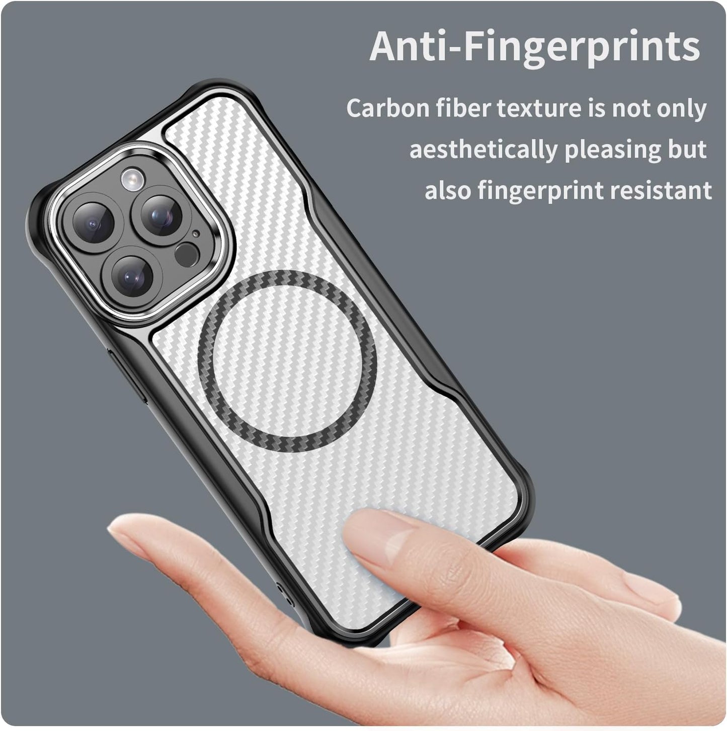 Magnetic carbon fibre case for iPhone 15 Pro max, support wireless charging, carbon fibre shockproof slim case Green