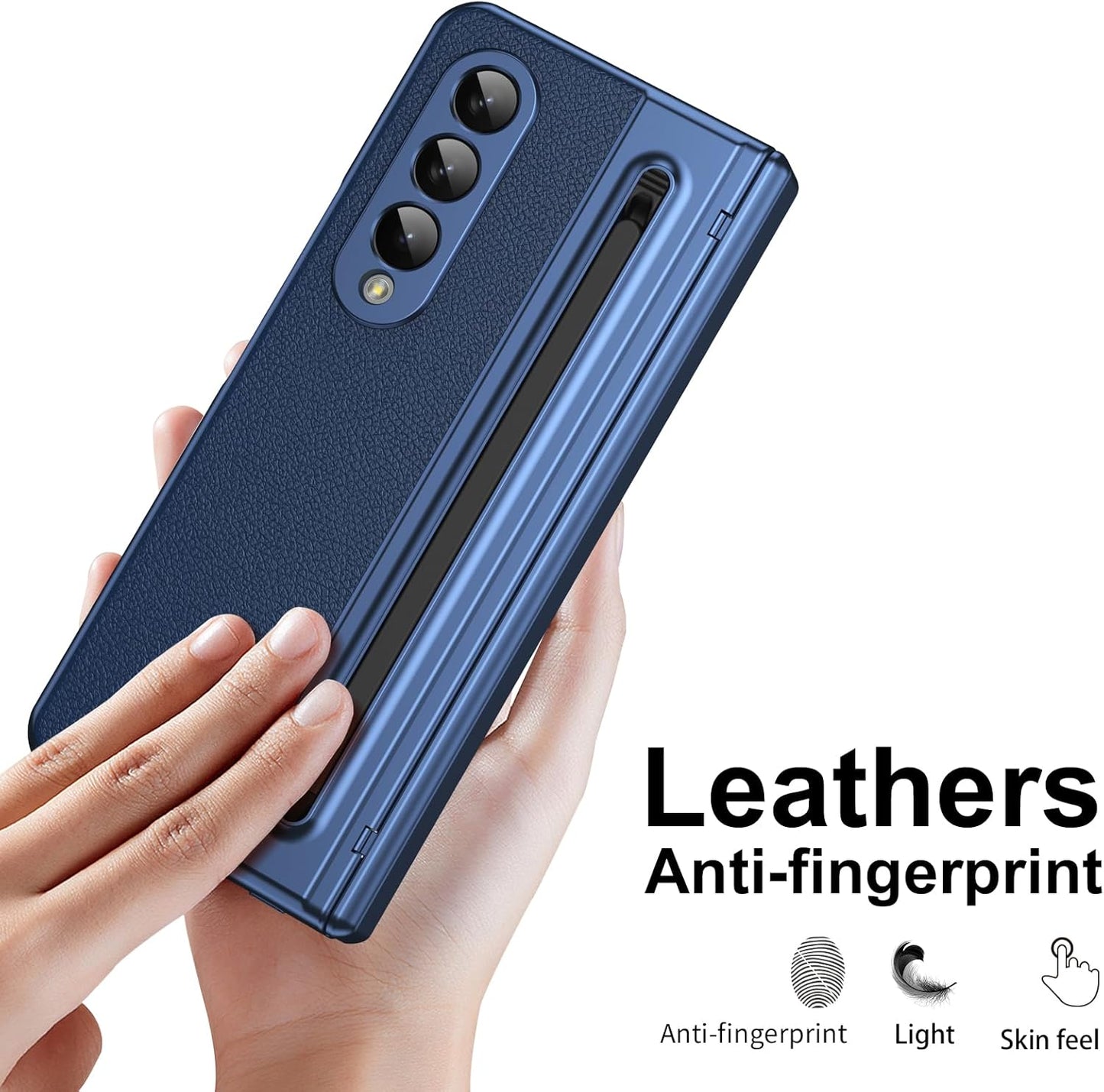 iTape Lightweight phone case for Samsung Galaxy Z Fold4, hinged case supports wireless charging with lens protection, screen protector, complimentary stylus, drop-proof and fingerprint resistant Blue
