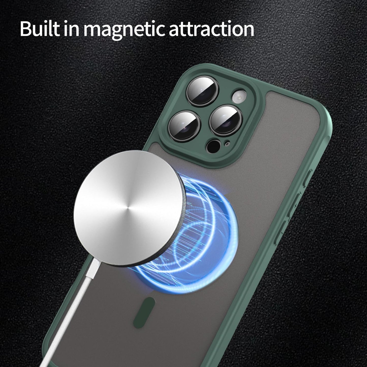 Magnetic translucent case for iPhone 16 Pro max, supports wireless charging, Shockproof slim protective case for iPhone 16 Pro max Shock-resistant slim case Blue