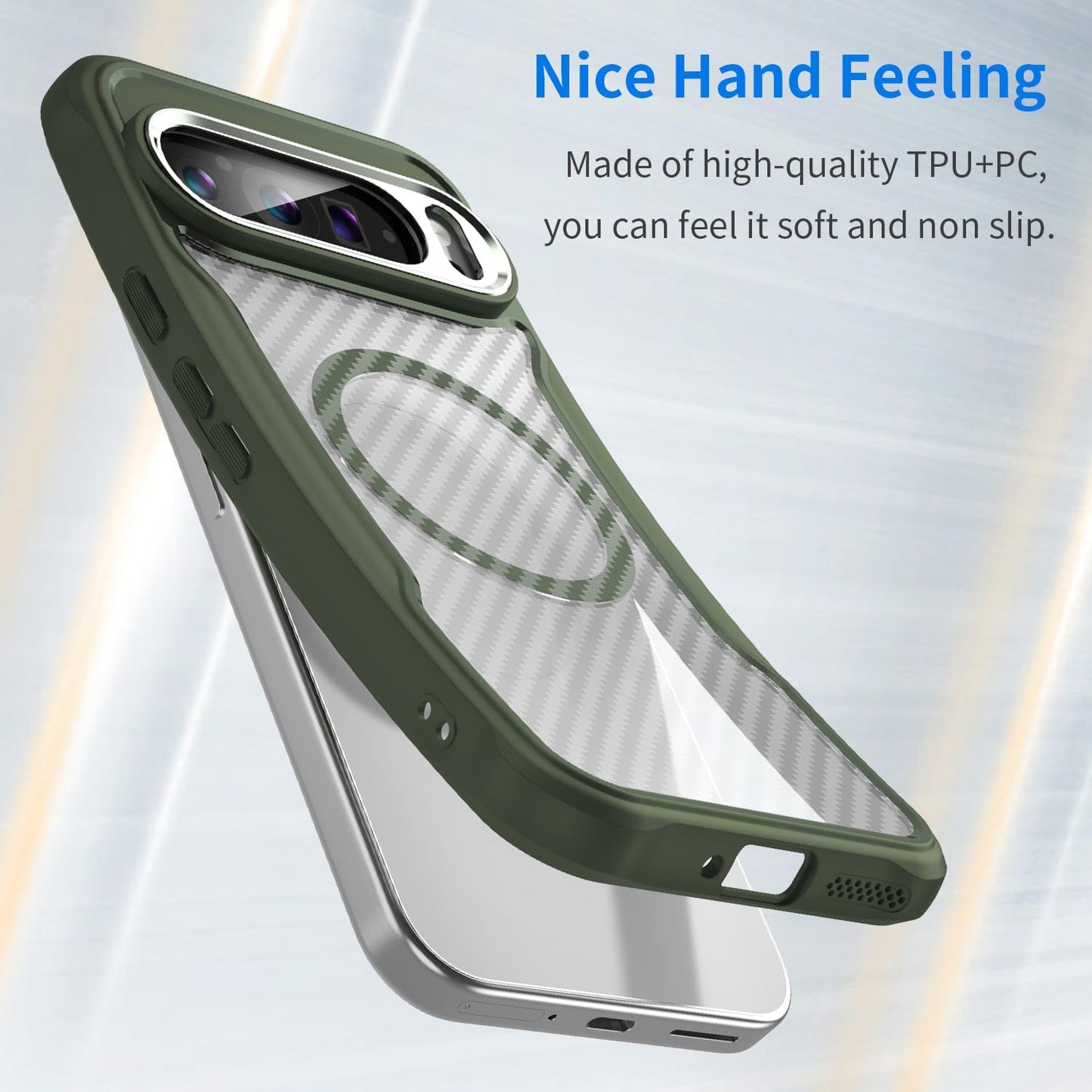 iTape Magnetic carbon fibre case for Google Pixel 9 Pro XL 5G, support wireless charging, carbon fibre shockproof slim case Green