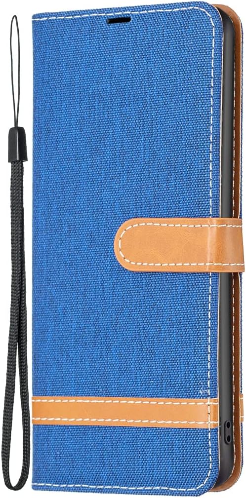Colorblock Denim Wallet Phone Case for iPhone 16E, Wallet Phone Case Flip Stand, Credit Card Slot Wallet Wrist strap Green