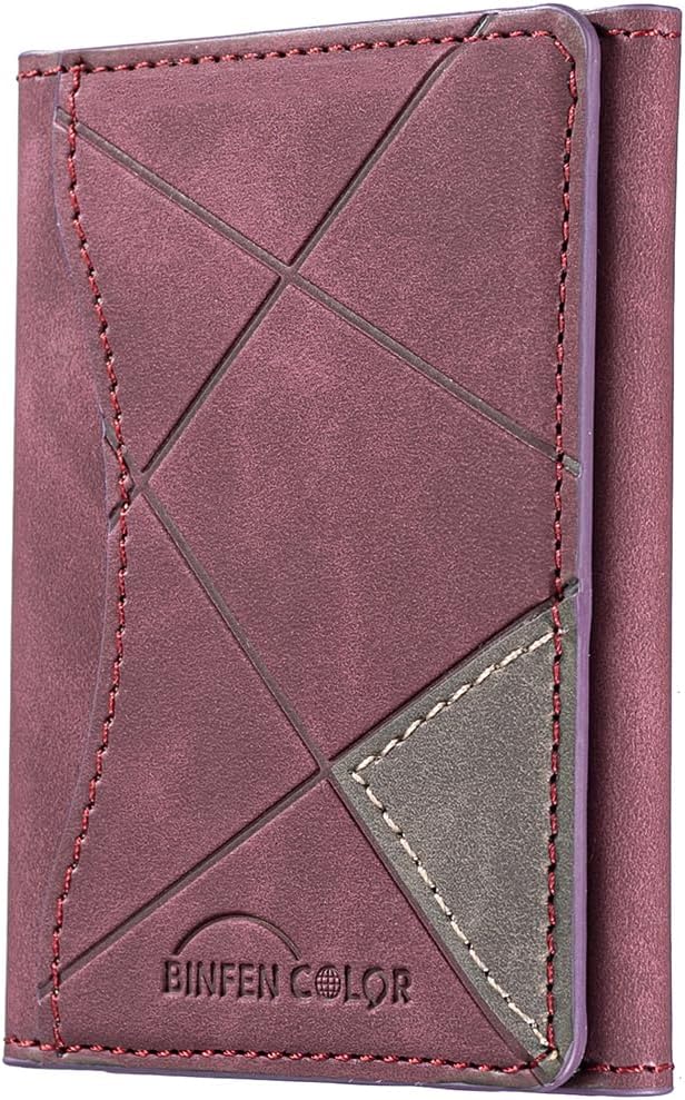 iTape Leather Magnetic Phone Wallet Compatible with Various Phone Models Android and iOS, Ultra-thin Trifold Wallet Card Holder Flip Stand Purple