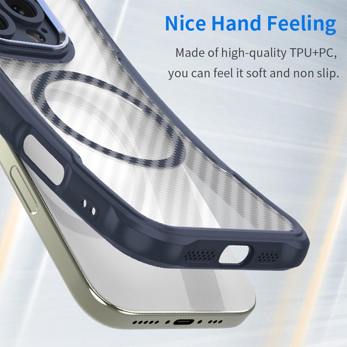 Magnetic carbon fibre case for iPhone 15 Plus, support wireless charging, carbon fibre shockproof slim case Black