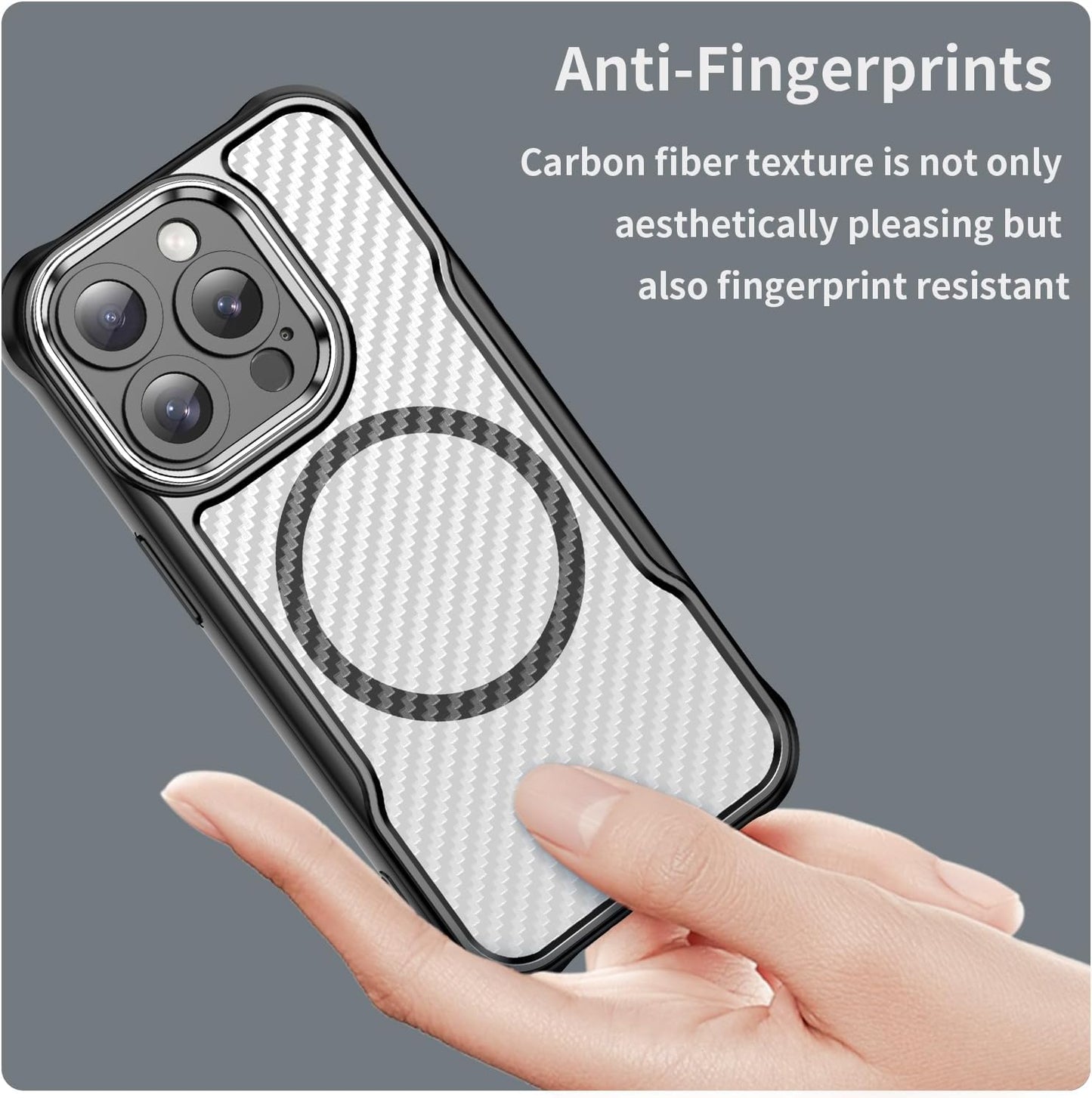 Magnetic carbon fibre case for iPhone 15 Pro, support wireless charging, carbon fibre shockproof slim case Blue