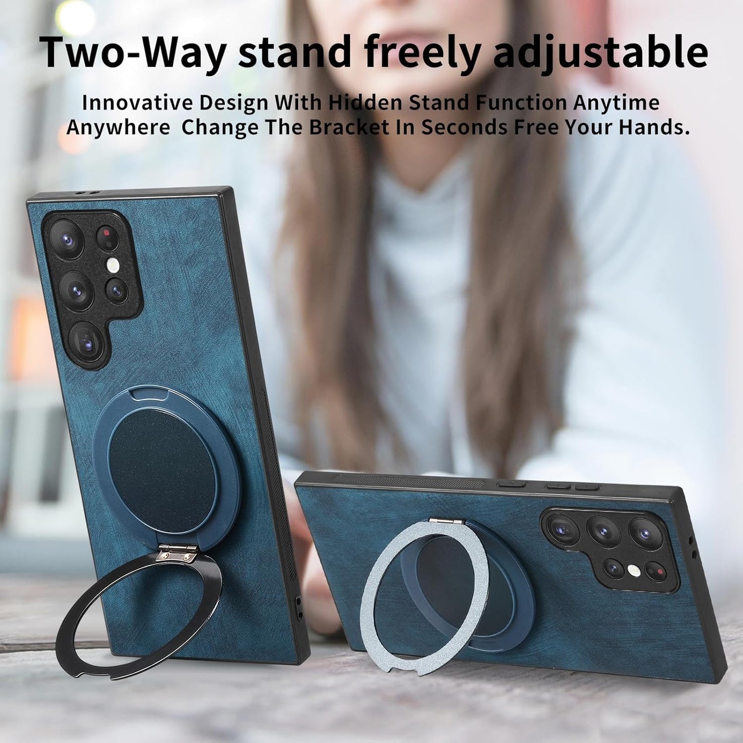 iTape Retro magnetic mobile phone case for Samsung Galaxy S25 Ultra, wireless charging magnetic car mount, round ring 360% rotating mount Green