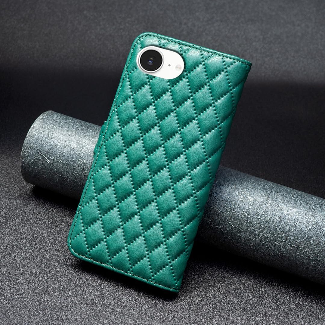 Diamond Wallet Case for iPhone 16E, Magnetic Snap Wallet Case, Flip-Stand for Shockproof Protection Green