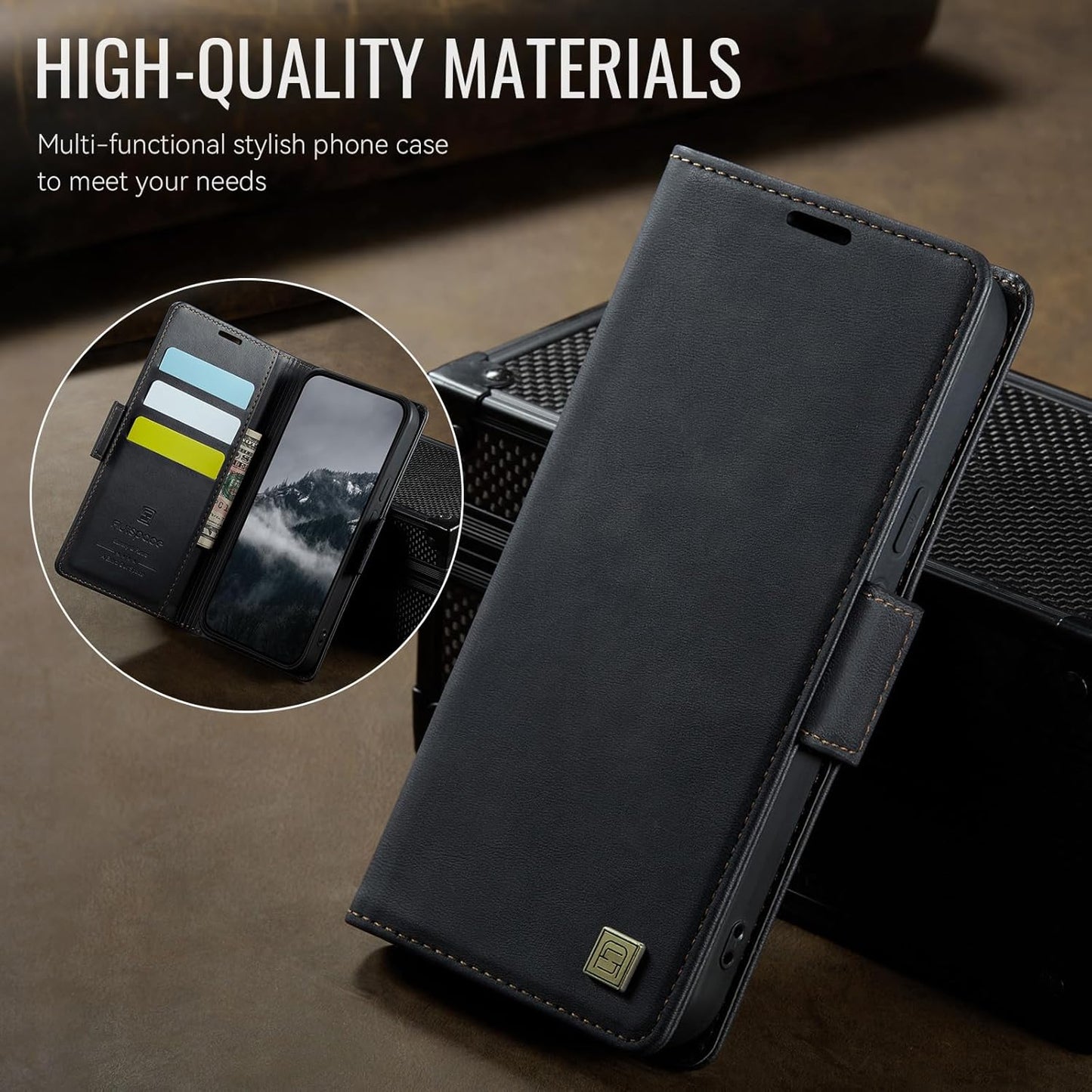 iTape Soft leather wallet case for Google Pixel 9a, RFID (anti-theft), wallet card slot flip cover stand for Google Pixel 9a Support wireless charging Brown