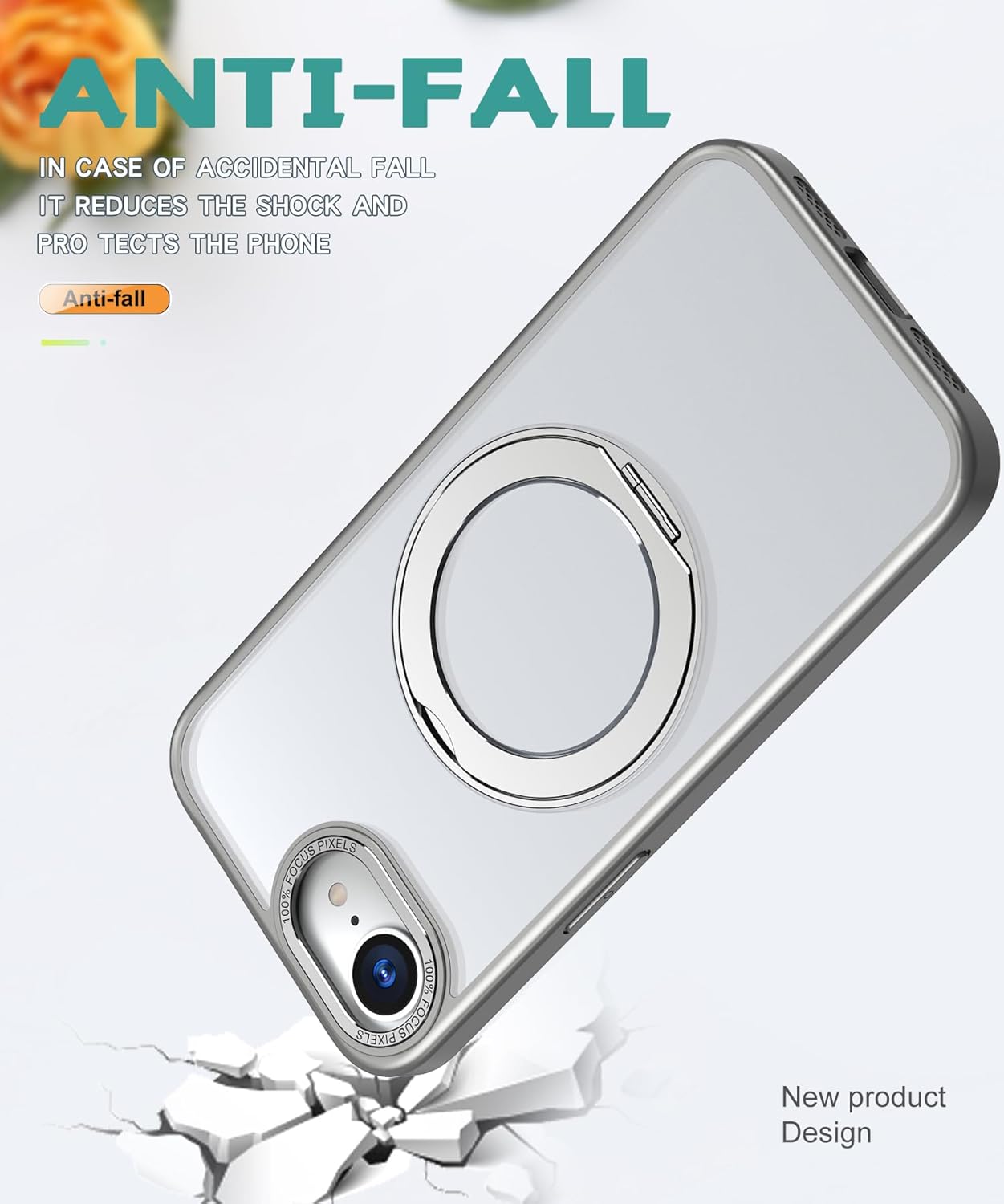 Magnetic phone case for iPhone 16E, 360° rotating bracket supports wireless charging, shockproof ultra-thin shell Gray