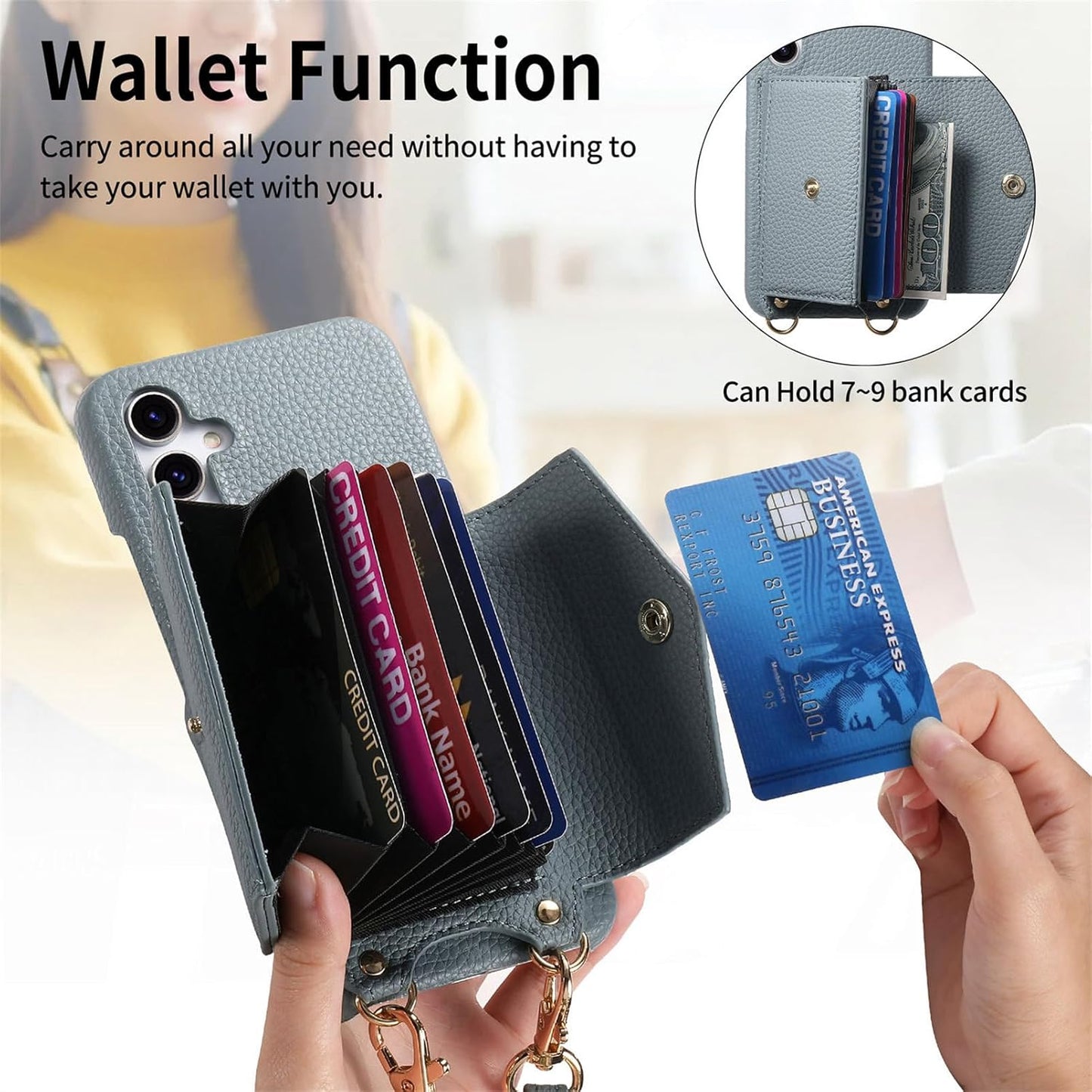iTape Card Holder Wallet Phone Case for Samsung Galaxy A55, Shockproof Ultra-thin Phone Case, Makeup Mirror with Crossbody Strap Pink