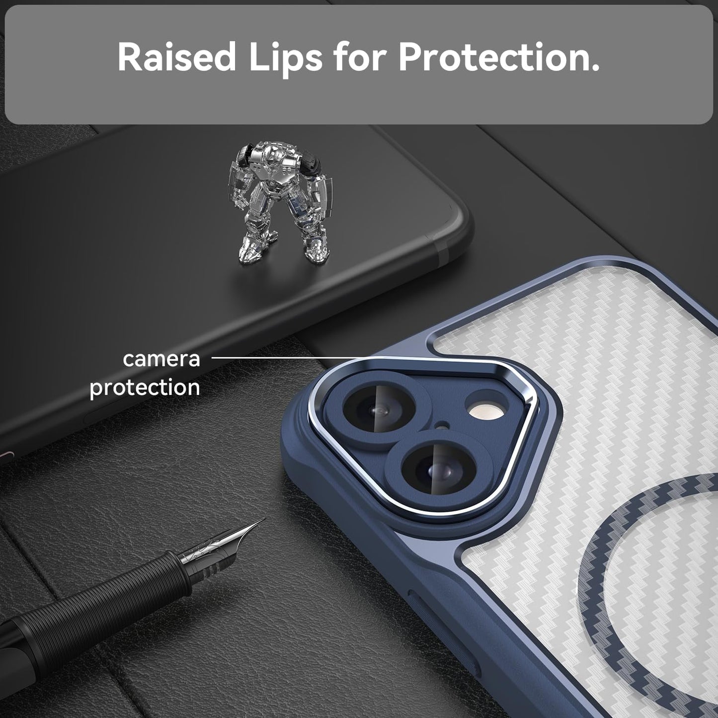 Magnetic carbon fibre case for iPhone 16 Plus, support wireless charging, carbon fibre shockproof slim case Black
