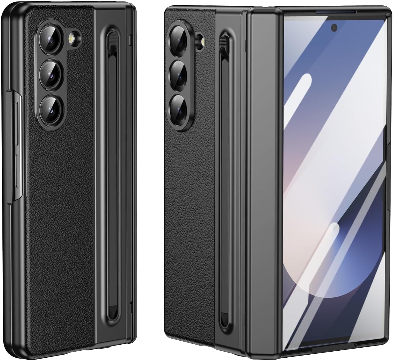 Lightweight phone case for Samsung Galaxy Z Fold5, hinged case supports wireless charging with lens protection, screen protector, complimentary stylus, drop-proof and fingerprint resistant