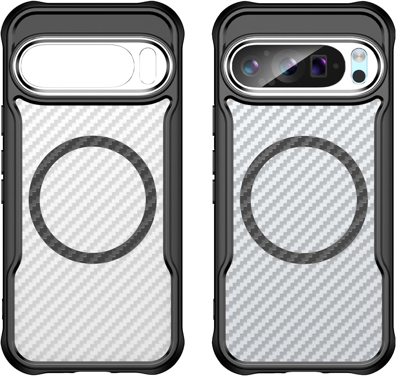 iTape Magnetic carbon fibre case for Google Pixel 9 Pro, support wireless charging, carbon fibre shockproof slim case Black