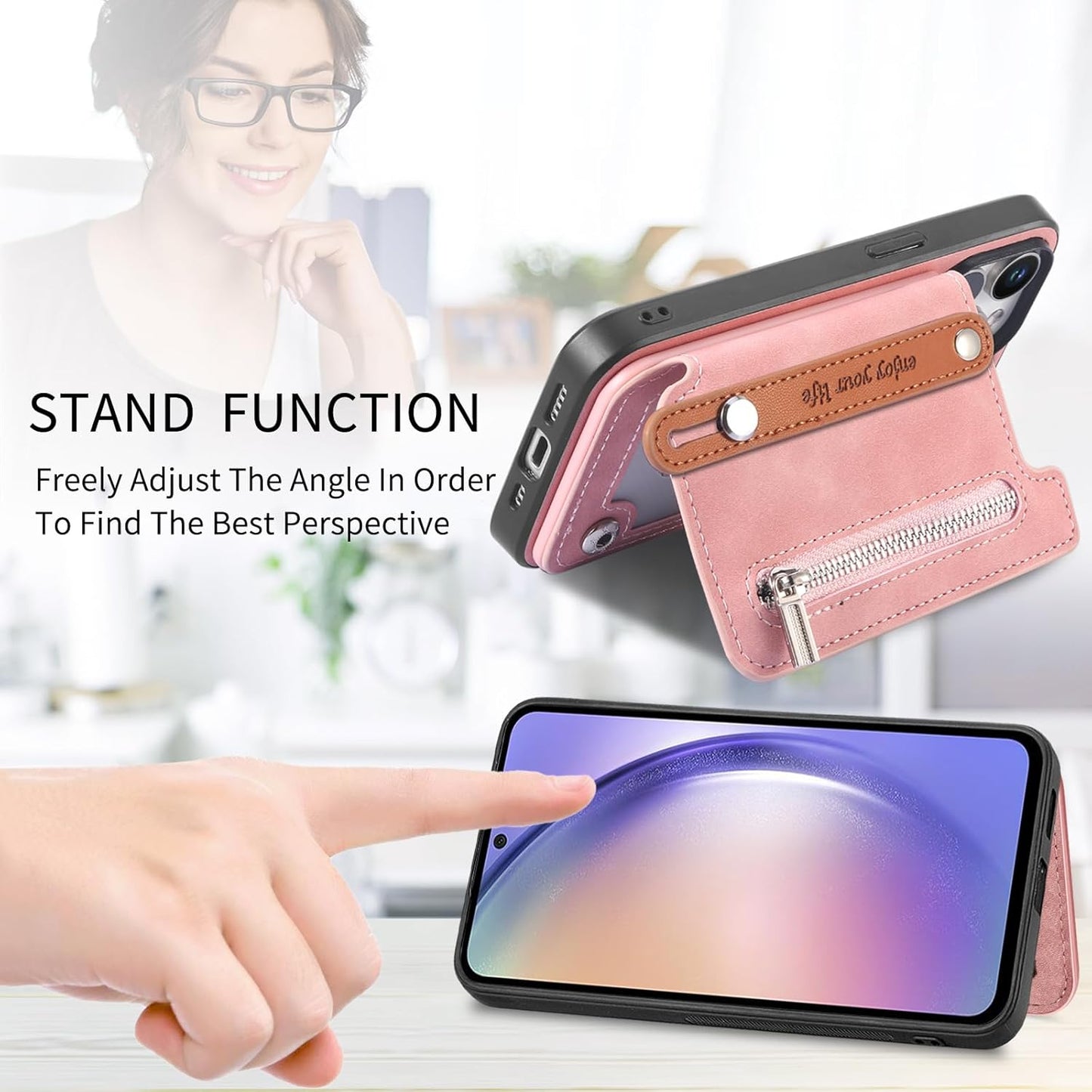 iTape Retro magnetic mobile phone case for Samsung Galaxy S25+, wireless charging magnetic car mount, Card slot, card holder, wrist strap bracket RFID anti-theft card Orange