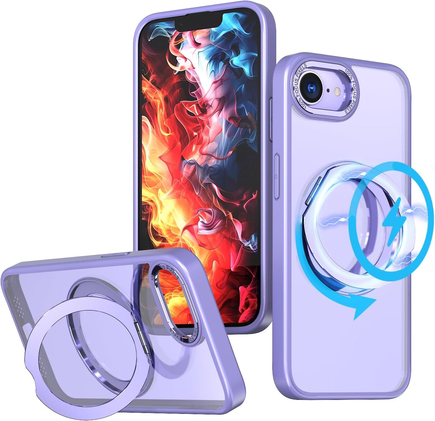 Magnetic phone case for iPhone 16E, 360° rotating bracket supports wireless charging, shockproof ultra-thin shell Gray