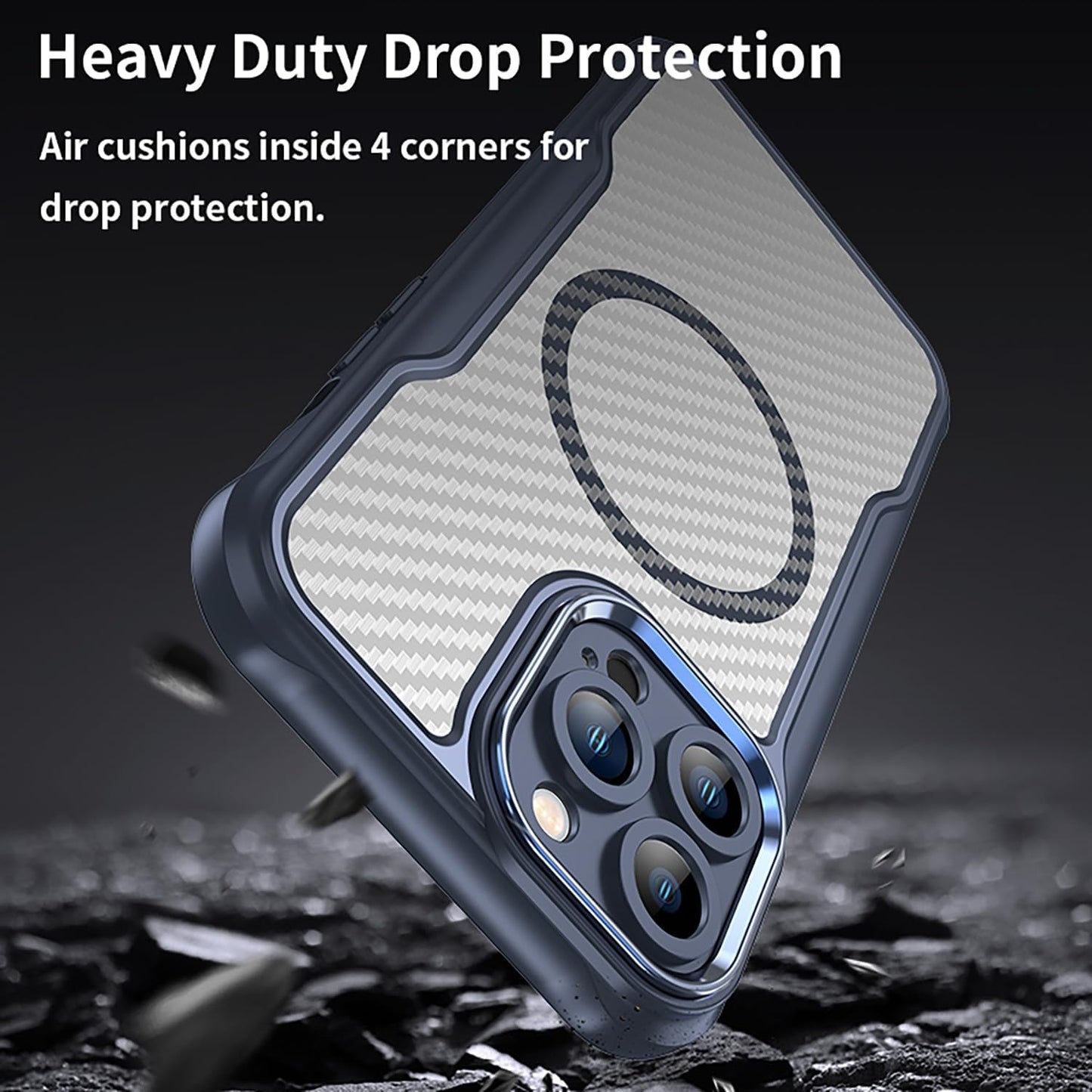 Magnetic carbon fibre case for iPhone 13 Pro max, support wireless charging, carbon fibre shockproof slim case Black