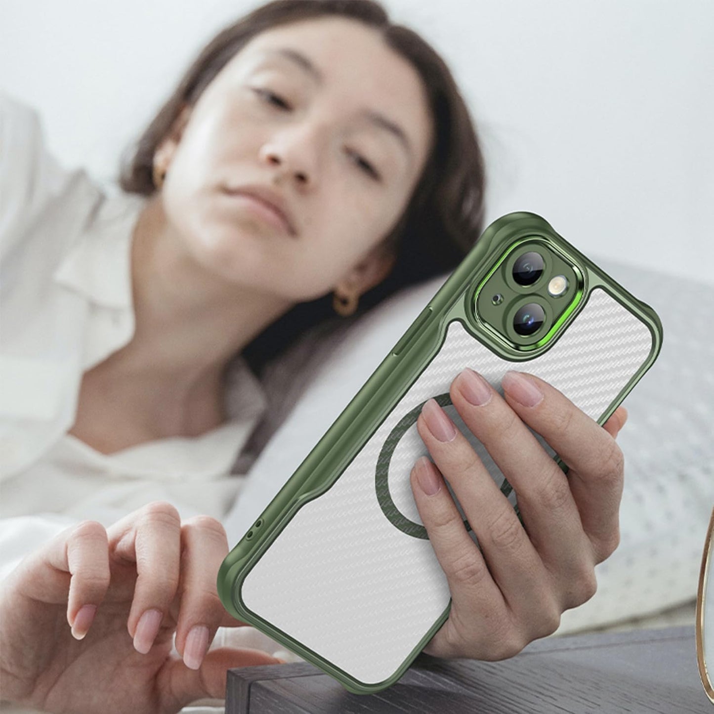 Magnetic carbon fibre case for iPhone 15 Plus, support wireless charging, carbon fibre shockproof slim case Black